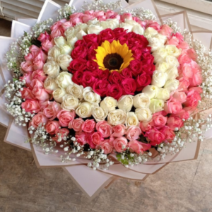Stunning Mixed Rose Bouquet with Sunflower Centerpiece