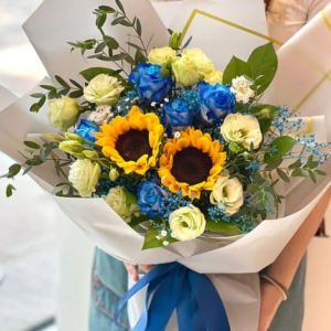 Mix Sunflower and Blue Roses